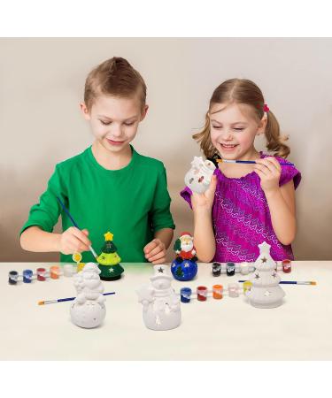 Christmas Ceramic Figurine Paint Kit - Set of 6 Unpainted Ceramics for Kids Art Project | Holiday Party Decoration & Keepsake | Includes Paint & Brushes - Buy Online on SooperMarket.com