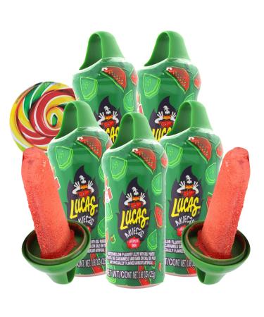 Spicy Watermelon Candy Mexican Lollipop Ring with Chili Powder Dip Hot and Sweet Fiesta Snacks 0.88 Ounces (Pack of 5) Swirl Sticker Included