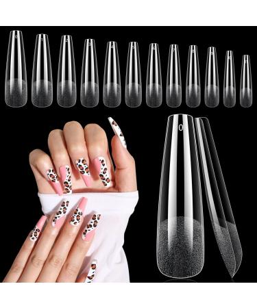 Deciniee Gel Nail Tips 240Pcs Semi Frosted Trapezoidal Nail Tips for Gel Extensions 12 Sizes Full Cover Clear Nails Tips for Acrylic Nails Nail Extension Tips for Nails Salon Home Nail Design 240N-TX