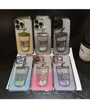 Gradient Glitter Quicksand Milk Tea For Iphone Case 15/14/13/12/11 Pro Max Electroplating Gradient Glitter Milk Tea Phone Case 3d Three-Dimensional Milk Tea Cup Shape (11 Pink-A) 11 Pink-A - Buy Online on SooperMarket.com