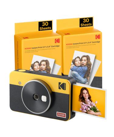 KODAK Mini Shot 2 Retro 4PASS 2-in-1 Instant Digital Camera and Photo Printer (2.1x3.4 inches) + 68 Sheets Bundle, Yellow Printer + 68 Sheets Yellow