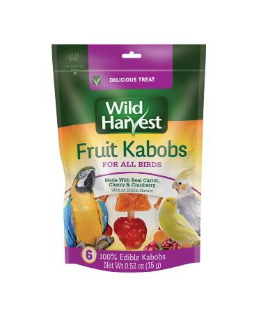 Wild Harvest Fruit Kabobs for All Birds, 6 Count, Made with Real Carrot, Cherry and Cranberry with Edible Skewer
