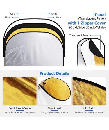 NEEWER 40x60 / 100x150cm 5-in-1 Collapsible Light Reflectors with Bag - Studio & Outdoor Photography Diffuser Set - Buy Online on SooperMarket.com