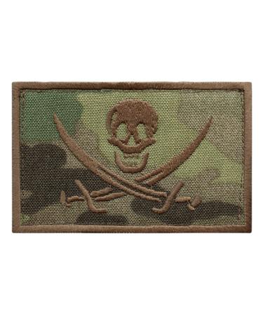 Multicam Calico Jack Skull Pirate Jolly Roger Morale Tactical ISAF Embroidery Touch Fastener Patch
