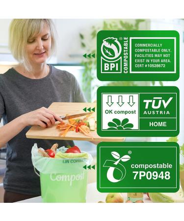 Lucky Family Green Compost Bags for Kitchen Countertop Bin 1.3 up to 1.6 Gallon - 100% Compostable Food Waste Trash Repurpose - Perfect Biodegradable Organic Eco Friendly - 50 Bags per Roll 50 Count (Pack of 1) - Buy Online on SooperMarket.com