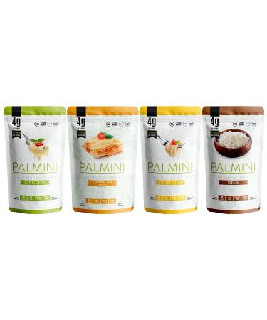 NEW !! Palmini Pouch VARIETY PACK | Linguine | Angel Hair | Lasagna | Rice | 4g of Carbs | As Seen On Shark Tank | Gluten Free (12 Ounce (Pack of 4))