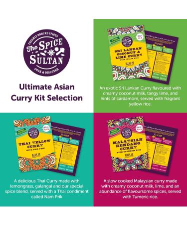 The Spice Sultan Asian Curry Kits Selection Box (3 Kits) - Thai Yellow, Sri Lankan Coconut, Malaysian Rendang - Recipes Included | Gluten-free, Vegan - Buy Online on SooperMarket.com