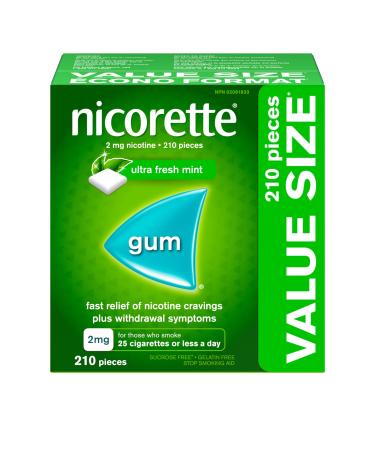 Nicorette Nicotine Gum Quit Smoking and Smoking Cessation Aid Ultra Fresh Mint 2mg 210 pieces 2mg ULTRA FRESH MINT 210 count (Pack of 1)