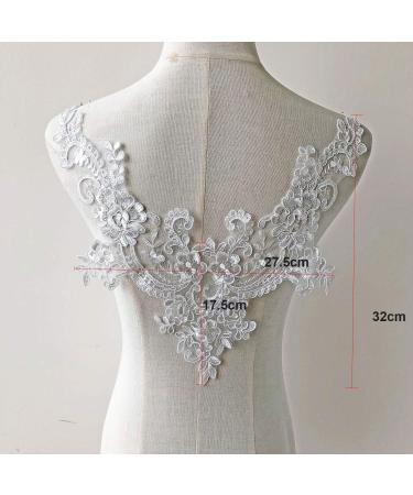 V-Neck Lace Applique Collar Patch for Wedding Dress - Floral Embroidery Trim for Gowns and Costumes - Buy Online on SooperMarket.com