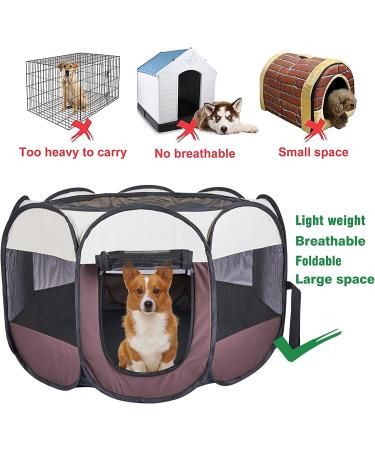 Ztinng Portable Pet Playpen with Shade Cover & Pee Pads | Indoor/Outdoor Foldable Design | Includes Carrying Case | Brown L(45x45x24) - Buy Online on SooperMarket.com
