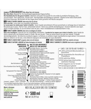Sante Natural Cosmetics Nourishing Liquid Soap - Antibacterial Hand Soap with Bio Aloe Vera & Lime | 500ml (3-Pack) - Gentle Cleaning & International Shipping - Buy Online on SooperMarket.com