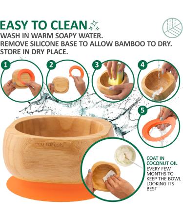 eco rascals Natural Bamboo Baby Bowl and Spoon Set | Suction Stay Put Feeding Bowl | BPA-Free | Orange Color - Buy Online on SooperMarket.com
