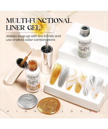 MIZHSE Gel Liner Nail Art Polish Set Glitter Gold and Silver Gel Painting For Nails Art Swirl Nails Design Dotting Painting French Manicure Kit 7Ml Glitter Silver&gold 7 ml (Pack of 2) - Buy Online on SooperMarket.com