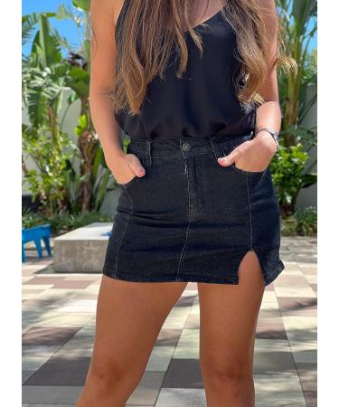 Luvamia Women's Denim Skorts Skirt - High Waisted Mini Jean Shorts with Side Slit, Stretchy & Soft Black (Medium B) - Buy Online on SooperMarket.com