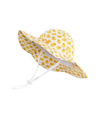 LANGZHEN Beach Sun Protection Hat for Baby Girls Adjustable Toddler Kids Hat Wide Brim Summer Play Hat with Chin Strap Duckling-yellow 1-2 Years