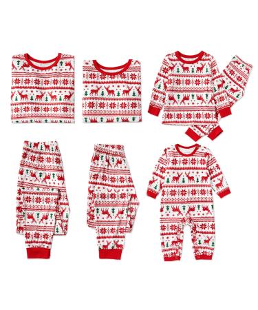 PATPAT Family Christmas Pjs Matching Sets Reindeer and Snowflake Patterned Sleepwear Xmas PJS Set for Couples and Kids Women XL Red/White