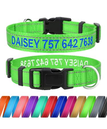 Tagme personalized dog collar for medium dog with embroidered reflective nylon dog collar with pet name & telephone number green m (1 Pack) green