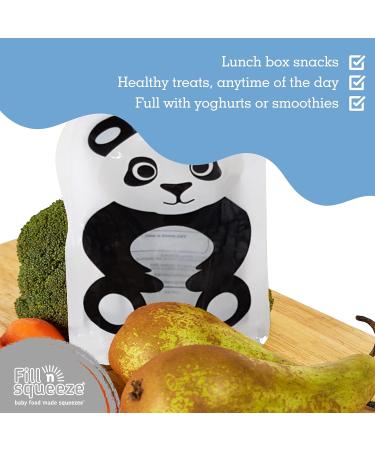 Fill n Squeeze Baby Food Reusable Pouch - Double Zip Bottom Opening - 6 x150ml Panda - BPA & PVC Free - Buy Online on SooperMarket.com