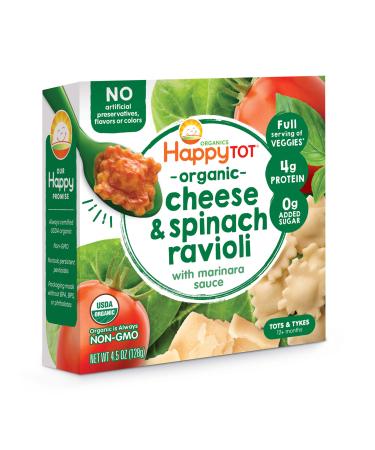 HAPPYTOT Organics Love My Veggies Bowl, Cheese & Spinach Ravioli with Marinara Sauce, 4.5 Ounce Pouch (Pack of 8) packaging may vary Cheese & Spinach Ravioli 4.5 Ounce (Pack of 8)