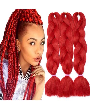 Tess Braids Extensions 60 cm 3 pack jumbo braids Kanecalon Kunsthaar for single-laid box braids hair extension braid 100g/bundle of hair braids extension (3 piece-hot red) 60 cm (3 pieces) hot red