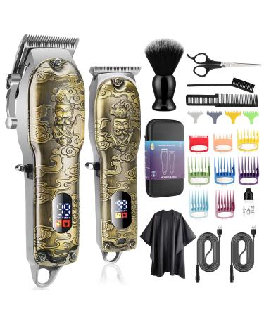 Karrte Professional Hair Clippers for Men Hair Trimmer Barber Clippers Set Beard Trimmer Cordless Hair Cutting Grooming Haircut Kit with T-Blade Zero Gapped Rechargeable Adjustable LED Display Bronze