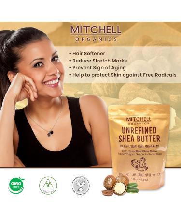 Mitchell Organics Unrefined African Shea Butter | 16 Oz / 455 G | Pure Body Butter For Dry Skin Effective on Stretch Marks Grade A | For All Skin Types - Buy Online on SooperMarket.com