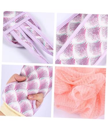 Buy 3-Piece Bath Towel Set with Lotion Gloves Bath Sponge & Back Scrubber - Deep Cleaning Tool - Purple - International Shipping Available - Buy Online on SooperMarket.com