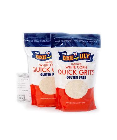 Dixie Lily White Grits Bundle - 2 x 20 oz Bags of White Dixie Lily Grits, Dixie Lily Grits White, Enriched White Corn Grits, Bundled with a JFS Recipe Card