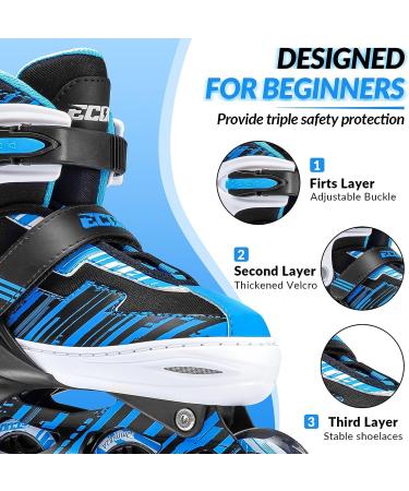 ECOO Adjustable Inline Skates with Light-up Wheels for Kids (Ages 4-12) - Blue - Large-Youth (3-6 US) | Beginner Roller Blades for Boys and Girls - Indoor and Outdoor Use - Buy Online on SooperMarket.com