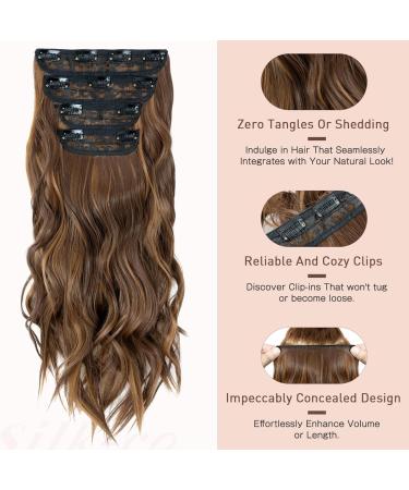 4PCS Curly Clip in Hair Extensions 22 Inches Synthetic Hair Pieces - Chocolate Brown to Sandy Brown - Full Head Wavy Hair for Women - Buy Online on SooperMarket.com
