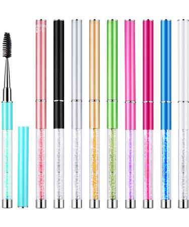 10 Pieces Eyelash Brush with Cap Eye Brow Brush Applicator Eyelash Extension Mascara Brush with Crystal Handle Portable Eyebrow Spiral Brushes Wands Reusable Cosmetic Brush Makeup Tool