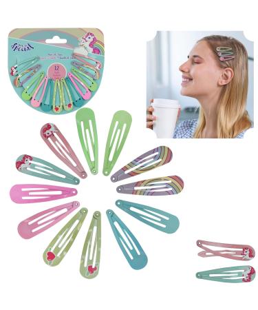 12x Unicorn Decorative Hair Clips Mini Metal Snap Hair Clips for Little Girls Baby Kids Colorful Small Hair Barrettes Summer Accessories for Fine Hair Xmas Gifts Size-5cm