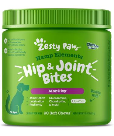 Zesty Paws Hemp Elements Mobility Bites For Dogs All Ages Chicken   90 Soft Chews