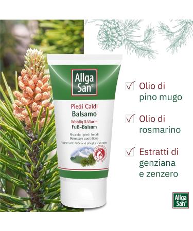 Allga San Warm Foot Balm 75ml Warming Cream with Mugo Pine Oil Ginger & Gentian | Moisturizing Foot Care for Dry Skin - Buy Online on SooperMarket.com