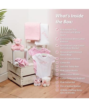 Baby Box Shop Personalised Baby Gift Set - 12 Essentials + 3 Personalised Gifts for Newborn Baby Girl - Pink Hamper Basket - Buy Online on SooperMarket.com