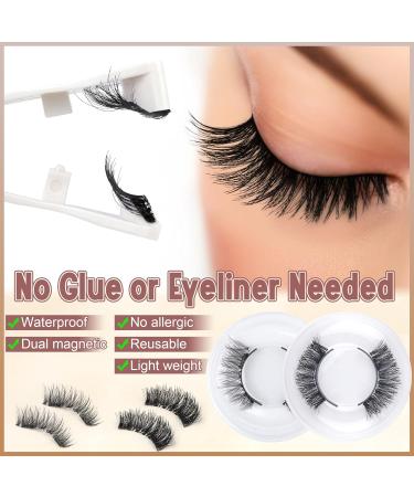 Buy WIWOSEO Reusable Magnetic Eyelashes - Dual Magnetic Lashes for a Natural Look | Glue-Free with Applicator | 2 Pairs B-15MM for Effortless Beauty - Buy Online on SooperMarket.com