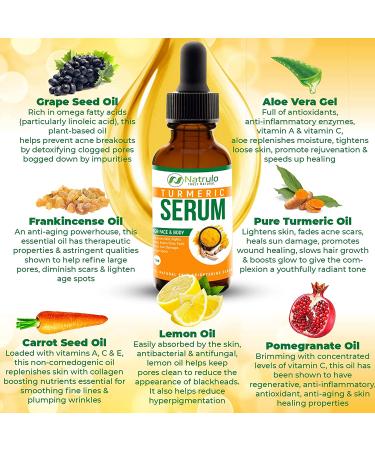 Natrulo Turmeric Serum for Face & Body - Natural Skin Brightening Formula for Acne, Even Skin Tone & Scar Healing - Handcrafted in the USA - Buy Online on SooperMarket.com