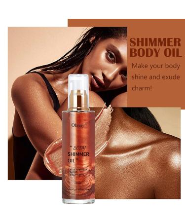Shimmer Body Oil - Pearl White Highlighter & Illuminator | Glow & Brighten | 4 Color Makeup Glitter Oil with Brush - Buy Online on SooperMarket.com