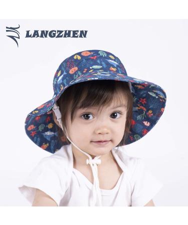 LANGZHEN Baby Girls Beach Sun Hat with Chin Strap | Undersea World-Navy | 6-12 Months - Buy Online on SooperMarket.com
