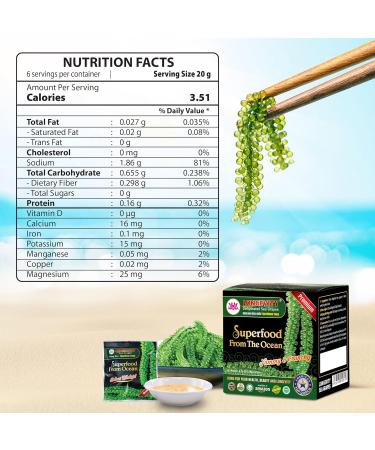 Longevity Sea Grapes | Umibudo Grape Seaweed | Vegan Caviar | 12 x 20g | Raw Food for Crispy Salads | 8.4 Ounce - Buy Online on SooperMarket.com