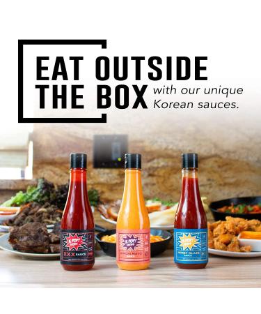 KPOP Foods K-TOWN Korean BBQ Sauce Set - Kimchi Spicy Mayo, XXX BBQ Hot Sauce, Honey Glaze Wing Sauce with Real Gochujang Chili Paste - Buy Online on SooperMarket.com