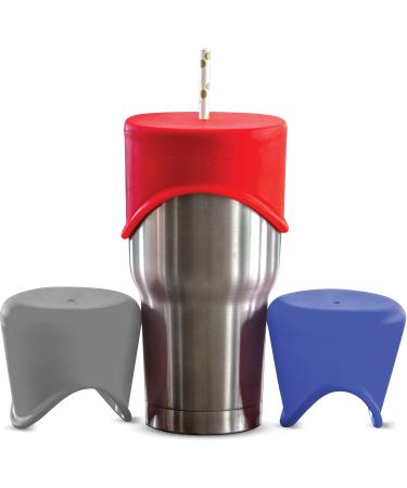 PRODUCTS THAT SIMPLIFY LIFE O-Sip!Silicone Straw Lids-XL(3pack),stretches to cover Tumblers,Large Cups&Mugs,Yeti Rambler,Mason Jars,Spill proof,Reusable, Durable,Replace Lid Accessory(Red,Navy,Gray)