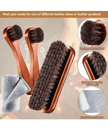 4 Pcs Horsehair Shoe Brush Kit with Polishing Daubers & Applicators - Leather Care Brushes Set for Shine Cleaning - Includes Cloth and Bag (Shoe Brush Set E) - Buy Online on SooperMarket.com