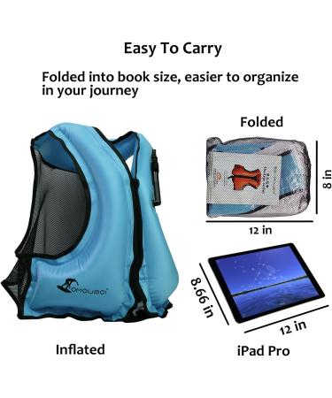 OMOUBOI Inflatable Snorkel Vest for Adults - Blue | Buoyancy Jacket for Kayaking, Swimming & Snorkeling | Portable Diving Gear | 96-220 lbs - Buy Online on SooperMarket.com