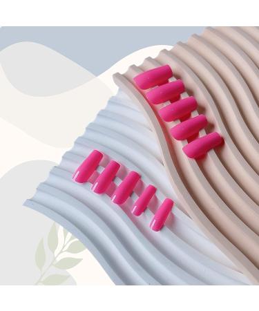 Hot Pink Medium Long Square Press On Nails - Glossy Coffin Style with Xcreando Glue - Perfect Fake Nails for Women and Girls - Buy Online on SooperMarket.com
