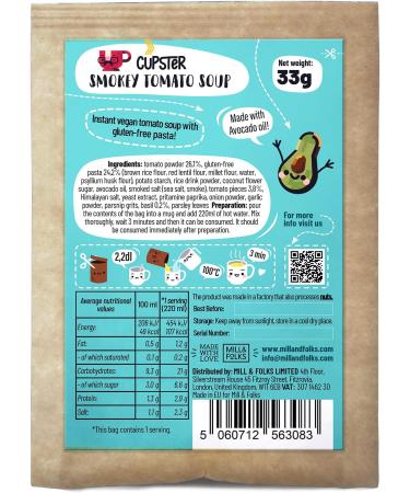 Mill & Folks Cupster Instant Smokey Tomato Soup 10pack (10x33g) | Vegan & Gluten-free - Buy Online on SooperMarket.com