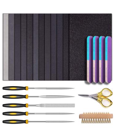 Resin Sanding and Polishing Kit,23 Pieces YASPIT Resin Casting Tools Set, Include Sand Papers,Resin File,Polishing Blocks,Scissors,Wooden Brush for Polishing Epoxy Resin Jewelry Making Supplies
