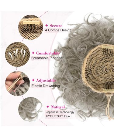 REECHO Messy Bun Hair Piece - Large Curly Wave Extensions for Women, Gray with Brown Mixed - Buy Online on SooperMarket.com