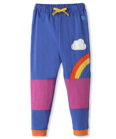 kIDio Organic Cotton Baby Infant Toddler Knee Patch Trousers Applique - Blue/Rainbow Stripes - Girl/Boy Pants (0-4 Years) 12-18 Months Blue