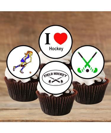 PRECUT Hockey Cupcake Toppers Field Hockey Theme Edible Mini Cake Decorations - Edible Hockey Party Decorations Hockey Cake Topper Field Hockey Edible Cupcake Toppers (48) - Buy Online on SooperMarket.com